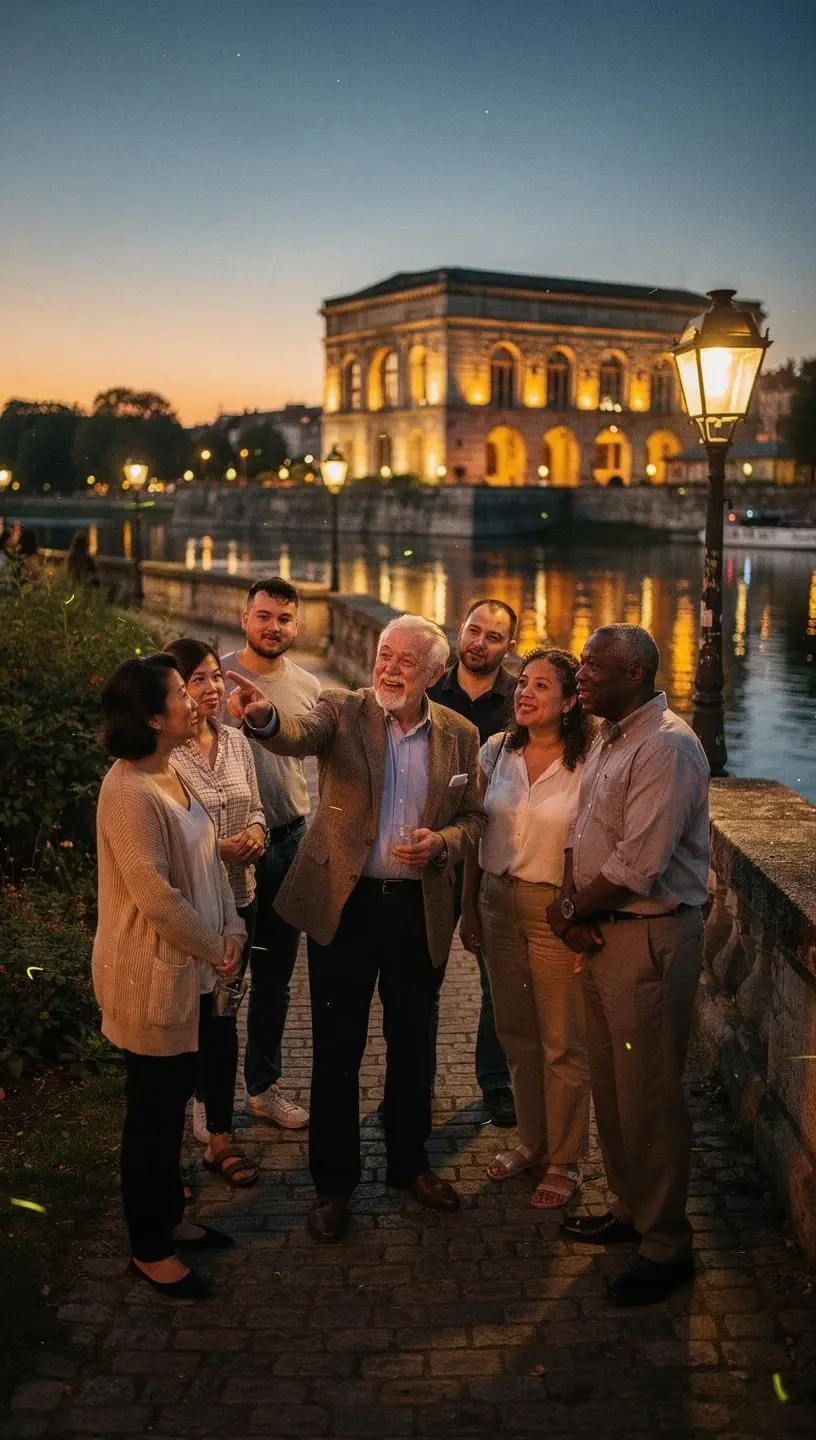 Витрина местного бизнеса с вывесками, предлагающими награды и скидки для участников экскурсии.